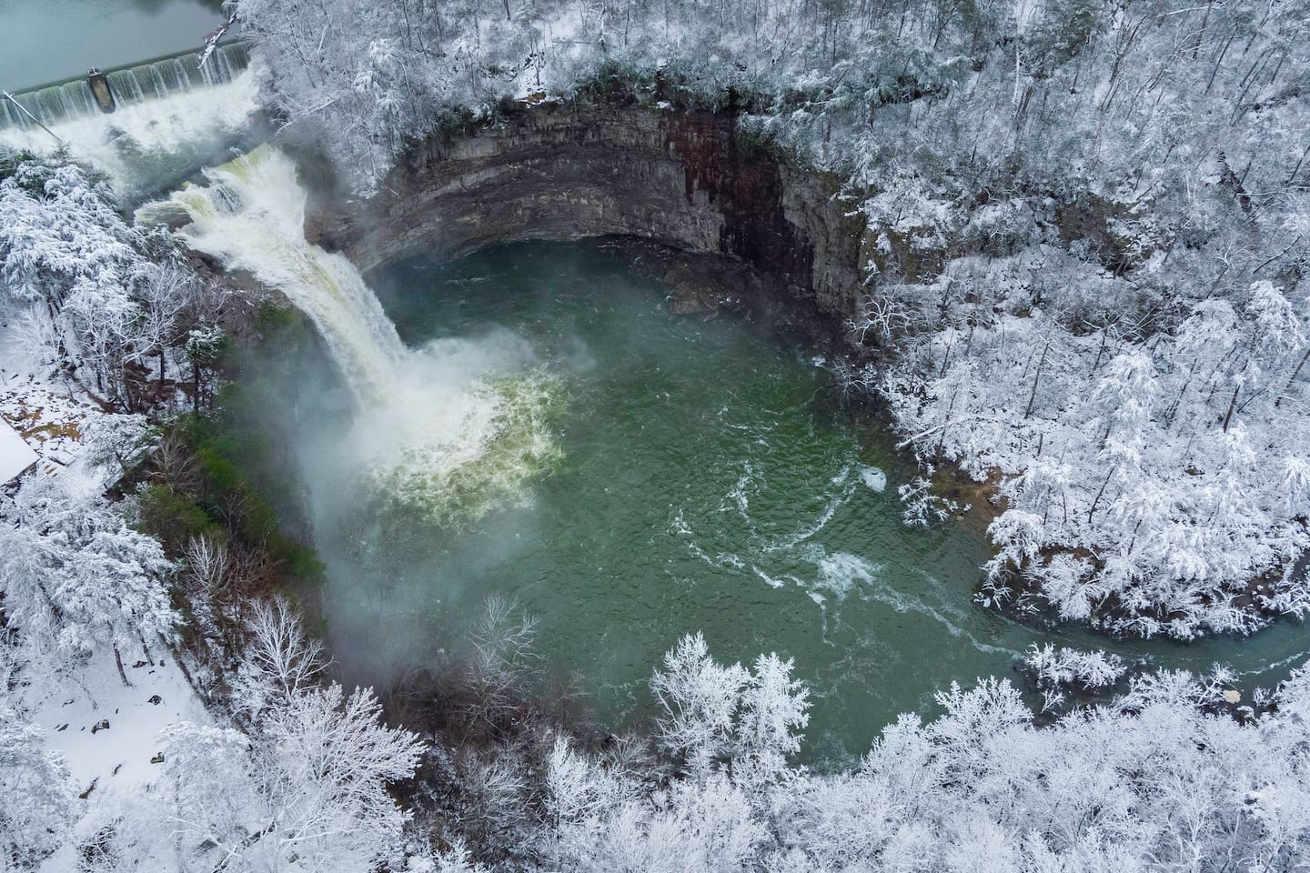 Winter waterfall scene near Mentone